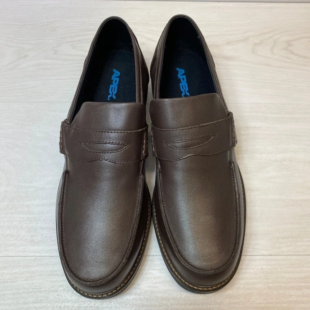 Apex Mens 13 Wide Lexington Penny Loafer LT210M Brown Leather Orthopedic Comfort
